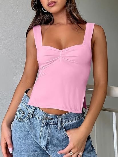 ANRABESS Womens Crop Tank Tops Sexy Sleeveless Sweetheart Neck Backless Side Split Going Out Trendy