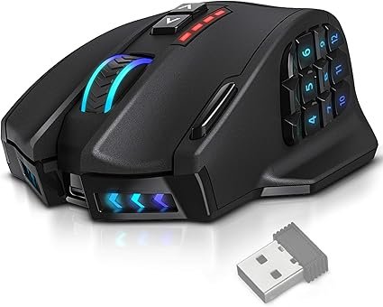 UtechSmart Venus Pro RGB Wireless MMO Gaming Mouse, 16,000 DPI Optical Sensor, 2.4 GHz Transmission