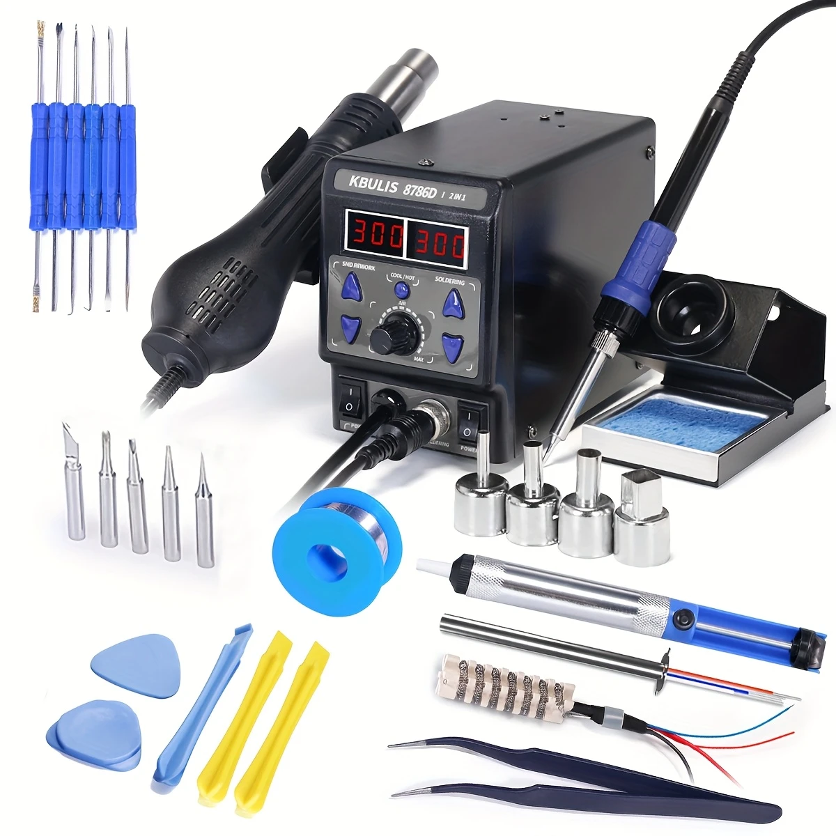 KBULIS 8786D I 2in 1 Hot Air Rework And Soldering Iron Station with °F/°C, Cool/Hot Air Conversion, 