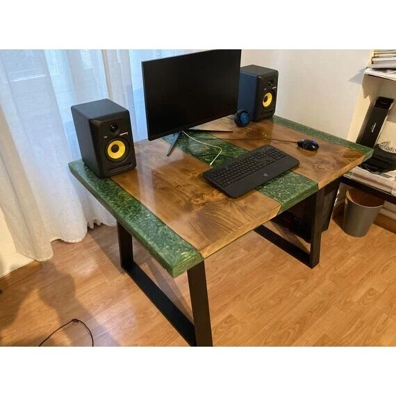 "Green Epoxy Resin Coffee Counter Top Table – Wooden Epoxy Center Table Decor"