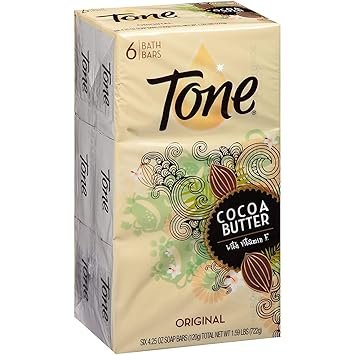 (PACK OF 6 BARS) Tone Soap Bath Bar, Original Scent. COCOA BUTTER, BOTANICALS & VITAMIN-E. Rich & Cr