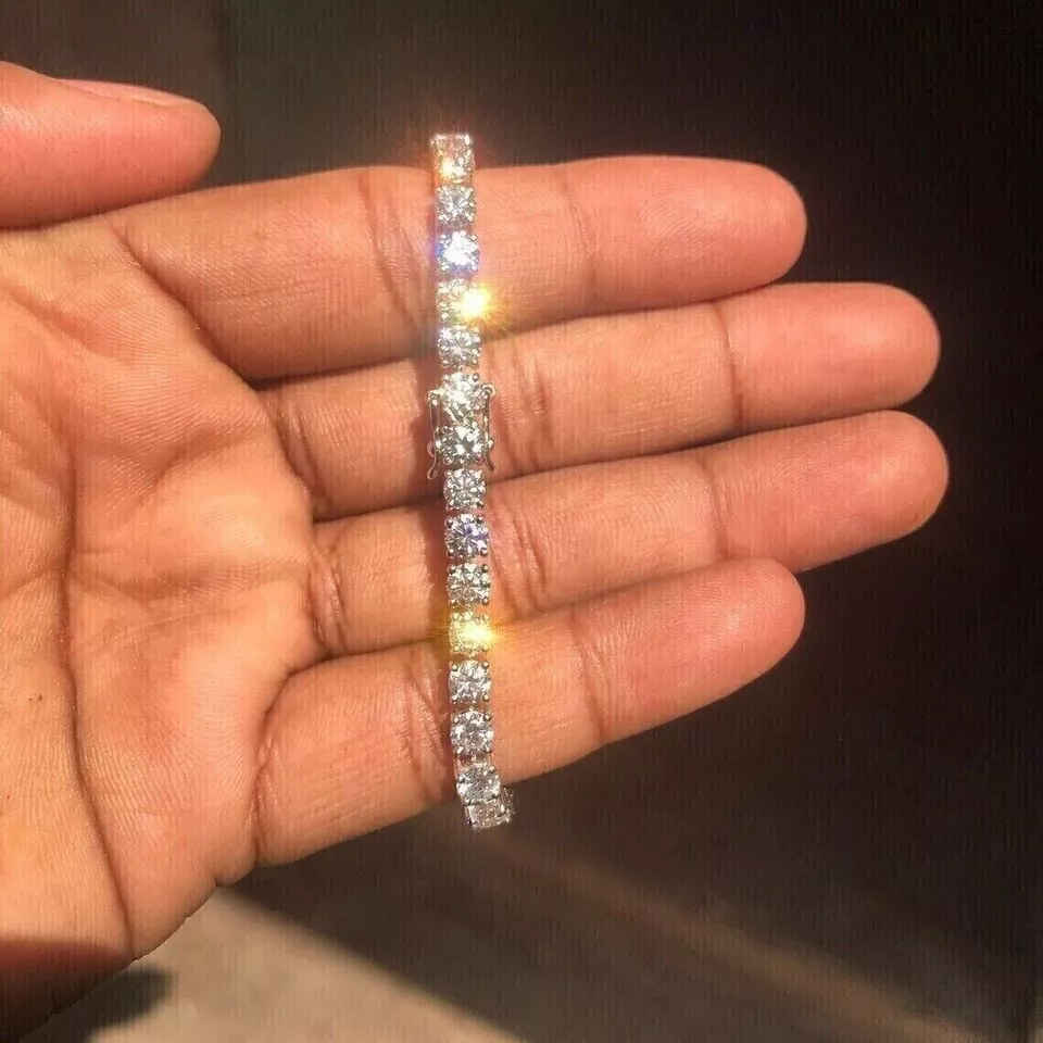 Men's 5.50 Ct Round Cut Lab Grown Diamond Tennis Bracelet Solid 14k White Gold