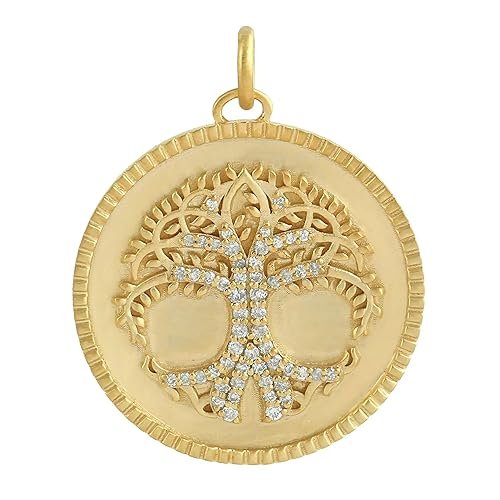 14k Yellow Gold Pave Diamond Life Of Tree Pendant For Women Jewelry
