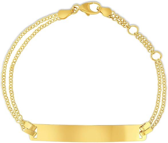 14kt Yellow Gold Name Bar Id Bracelet – Handmade 18k Solid Personalized Bracelets - Free Customizabl