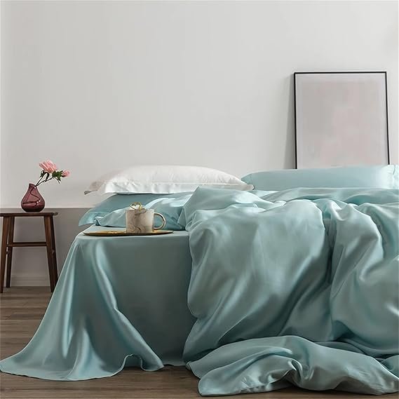 100 Percent Silk Pink Bedding Set - Women's Duvet Cover, Flat Sheet, Pillowcase - 4-Piece Queen & Ki