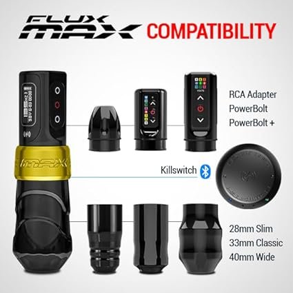 FK Irons - Flux Max Tattoo Machine - Gold Stealth - Tattoo Pen Includes 2 PowerBolt 2.0 For 10 Hours