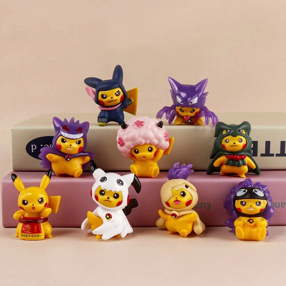 9pcs Pikachu Cosplay Figures Set 5cm PVC Pokemon Anime Toy Kids Gift