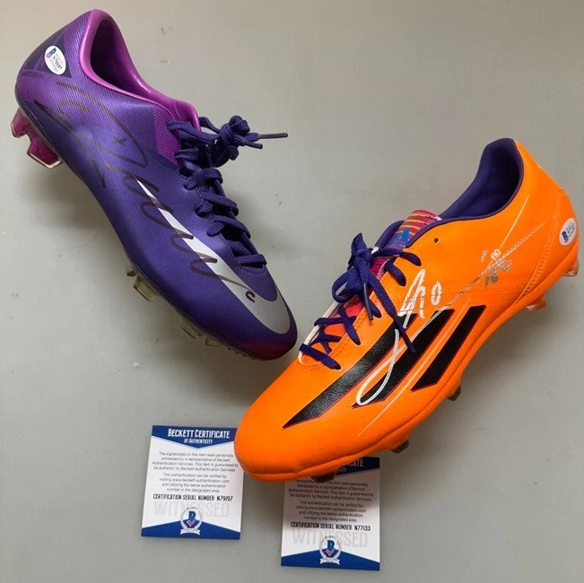 MESSI & RONALDO CR7 Hand Signed Soccer boots Cleats + BECKETT Authentication